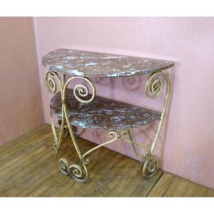 Art Deco Half Moon Console In Wrought Iron And Marble 2 Trays