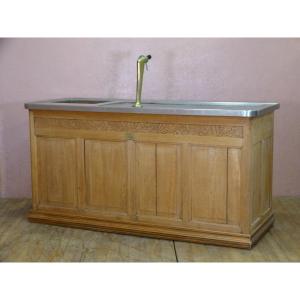 Old Zinc Art Deco Bar Bistro Counter In Oak