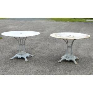 Pair Of Pedestal Tables Garden Tables 110 Cm Diameter Cast Iron Feet