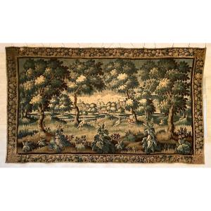 Très Grande Tapisserie Aubusson 18 Eme Château Volatiles paysage Verdure 480 X 275 Cm