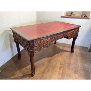 Bureau  Plat Acajou Indochine Début XX Eme Siècle 