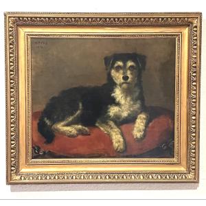 Charles Mayre , Tableau Portrait De Chien 19 Eme 