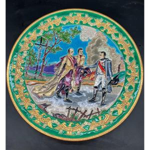 Grand Plat émaux De Longwy Napoléon Et L’empereur D’autriche Après La Bataille D’austerlitz 