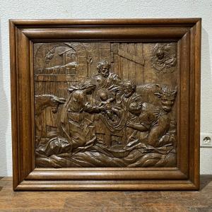 La Sainte Famille Présentation De Jesus Aux Bergers Grand Panneau En Chêne Ronde Bosse 