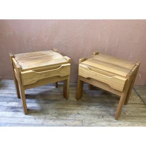 Maison Regain Pair Of Solid Elm Sofa End Tables, Bedside Tables, Coffee Tables, Serving Trolleys