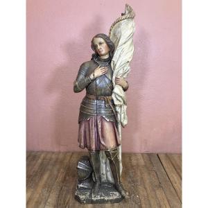 Importante Jeanne d'Arc en bois sculpté polychrome 140 cm 19ème siècle