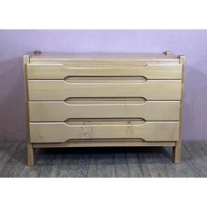 Maison Regain commode en Orme 120 cm à 4 tiroirs circa 1970