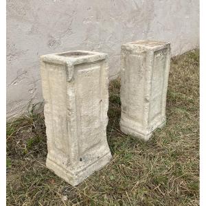 Paire de colonnes en pierre calcaire gaines H 71 cm, époque 18ème siècle