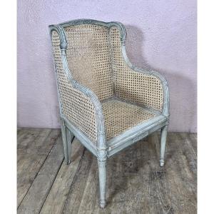 Fauteuil d'enfant bergère directoire bois laqué assise cannée 