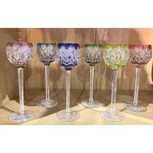 Saint Louis Crystal - Six Roemer Glasses In Cut Crystal Color
