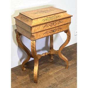 Charles X Worktable In Light Wood, Speckled Maple And Amaranth Inlays