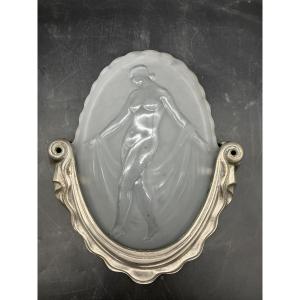 Muller Freres Luneville Applique art déco bronze argenté Verre moulé baigneuse