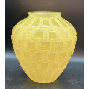 Daum Art Deco Style Crystal Vase  