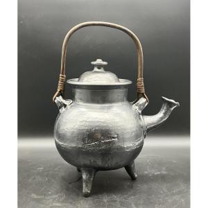 Jean Marais Vallauris Large Ceramic Teapot Metal Chandelier With Wicker Handle