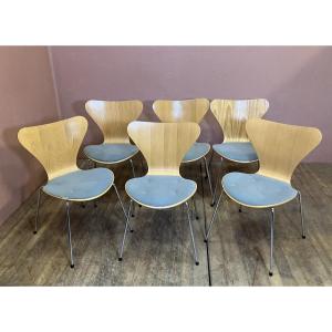 Arne Jacobsen pour Fritz Hansen Série de 6 chaises série 7 ( modèle 3107) Design Danois