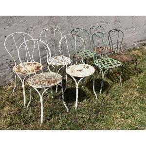 Série de 8 chaises de jardin en fer forgé 19ème salon de jardin