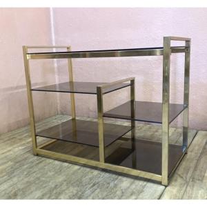 Etagère Desserte Dlg Pierre Vandel In Gilded Brass And Smoked Glass 70s Midway Table