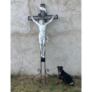 Large Cast-iron Christ On His Cross 19th Century 322 Cm