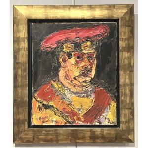 Pierre Ambrogiani Portrait , autoportrait Huile sur toile tableau encadré
