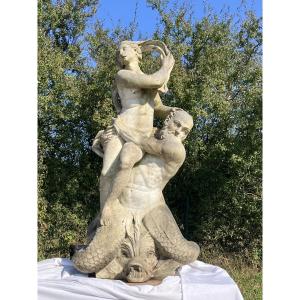 Large Marble Park Statue Of Amphitrite And Poseidon, Mythology, Garden Fountain, 17th Century