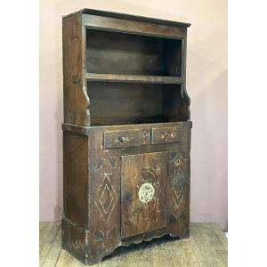 Buffet crédence meuble de montagne en sapin décor polychrome début XIXème siècle