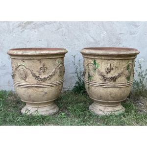Anduze Pair Of 80-cm Terracotta Garden Pots "au Chêne Vert"