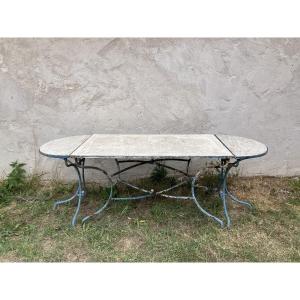 Table de jardin en 3 éléments modulables fer forgé 220 cm paire consoles