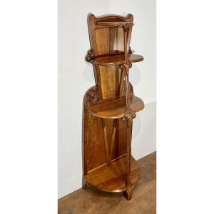 Art Nouveau Walnut Stool With Thistle Motif, Console Table, Shelf, Nancy School, Dlg, Majorelle, Gallé