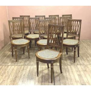 Série de 12 chaises style Directoire Louis XVI Jacob en acajou blond