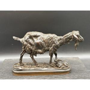 Emmanuel Fremiet Bronze animalier Chèvre et son chevreau
