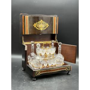 Complete Napoleon III-era Crystal Liquor Cabinet With Engraved Wild Animals: Hunting, Deer, Hare, Duck