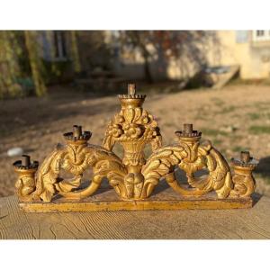 Large Altar-step Candelabrum; Church Candelabrum With Gilded Wood Trim; 18th-century Sacred Art