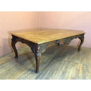 Large Louis XV Table With A 240 X 124 Cm Oak Top From The 19th Century, For A Dining Room Or Kitchen