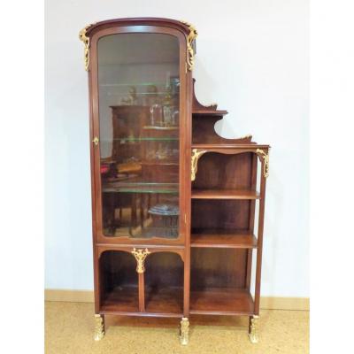 Vitrine Art Nouveau En Acajou Et Bronzes Décor Chardons