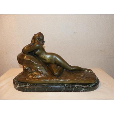 Bronze Art Nouveau Baigneuse Sur Un Rocher Loreleï