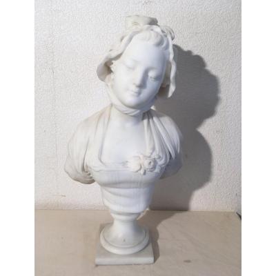 After Greuze, Marble Signed Cana, 19 Th Century 