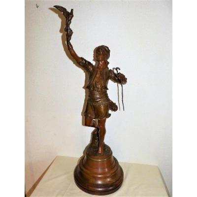 Marcel Debut, Large Bronze Falconer Arab 94 Cm, Wooden Base