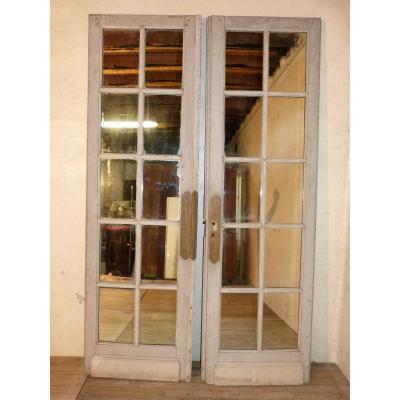 Pair Of Large 19th Century Mirrored Doors, 244 X 75 Cm Each