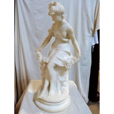 Large Marble Signed Delavigne Young Woman 75 Cm, Late 19th