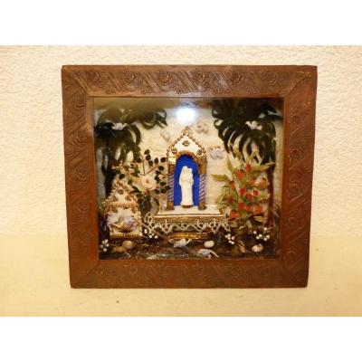 Diorama Verre Filé,  Autel Vierge Marie , Ex Voto 19ème