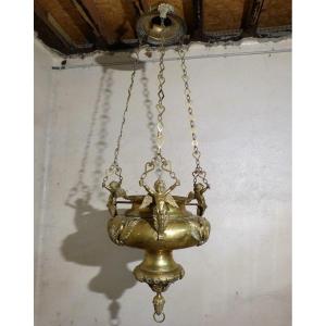 Large Church Chandelier With Putti 2 Meters High, Bronze