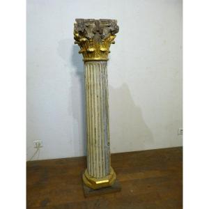 Colonne à Chapiteau En Bois Laqué Et Doré 18ème; 118 cm