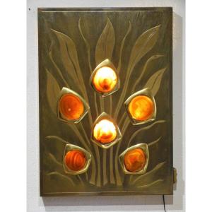 Willy Daro, Panneau Lumineux En Metal Et Agates Lampe Murale