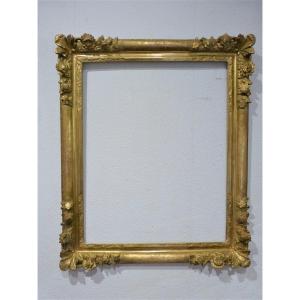 Large Golden Wood Frame Carved With Flowers XVIII Th 102 X 83.5 Cm