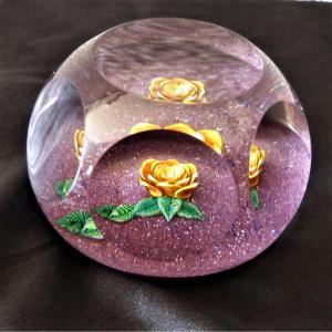 Saint Louis Sulfide Paperweight Faceted Crystal Pink Decor