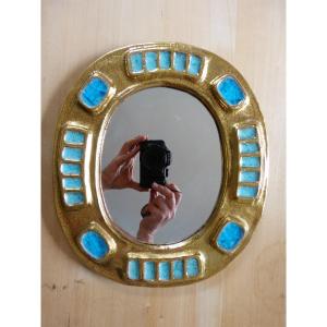 Mithé Espelt, Lunel Rare Mérida Oval Mirror Gold Background