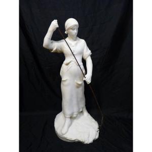 Albert Lefeuvre, Large Marble Young Tedder 77 Cm