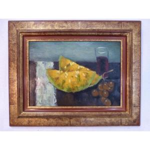 Eugène Bouboulène, Nature Morte Au Melon Et Raisins