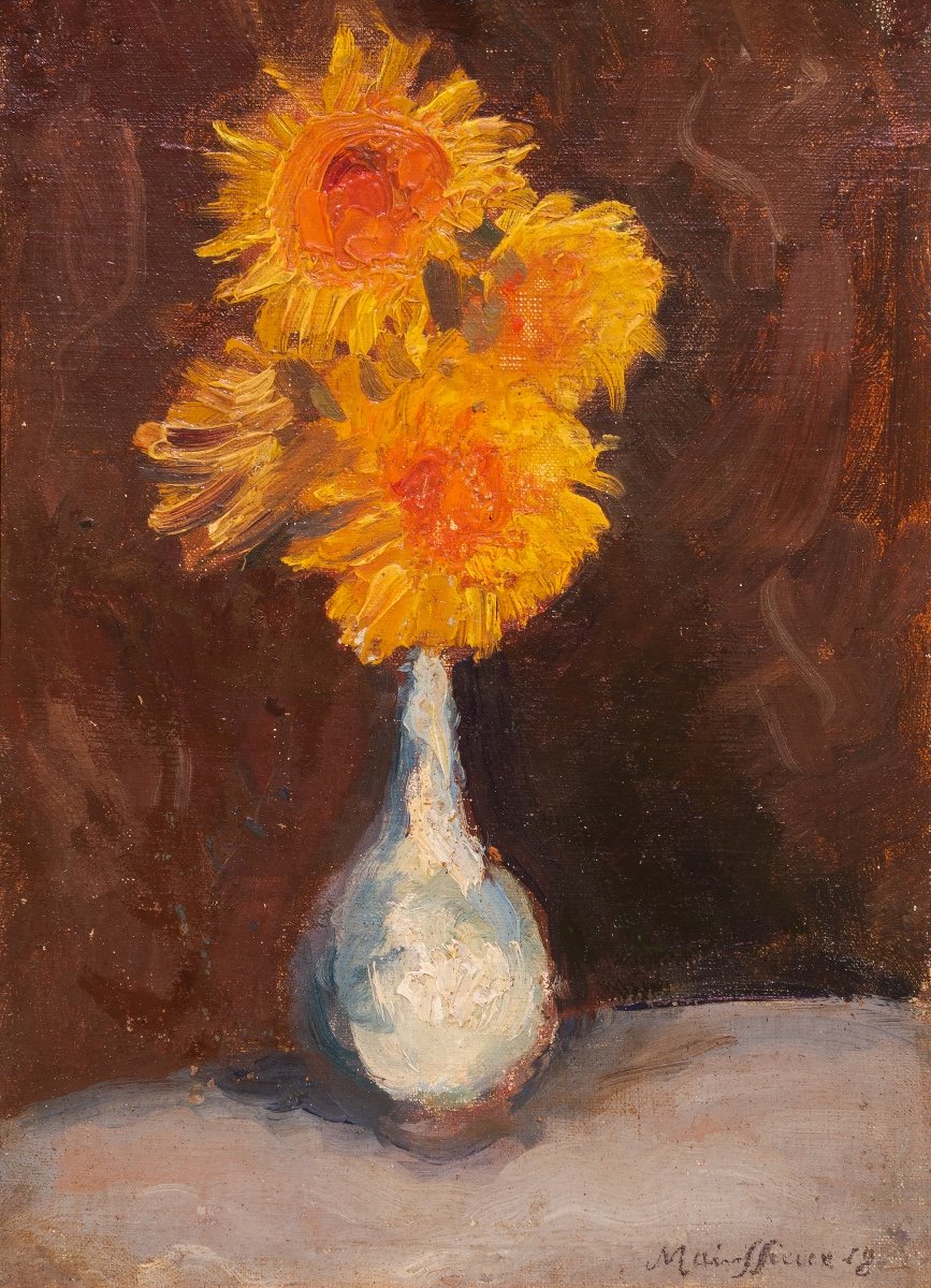 Lucien Mainssieux (1885-1958). Vase de tournesols
