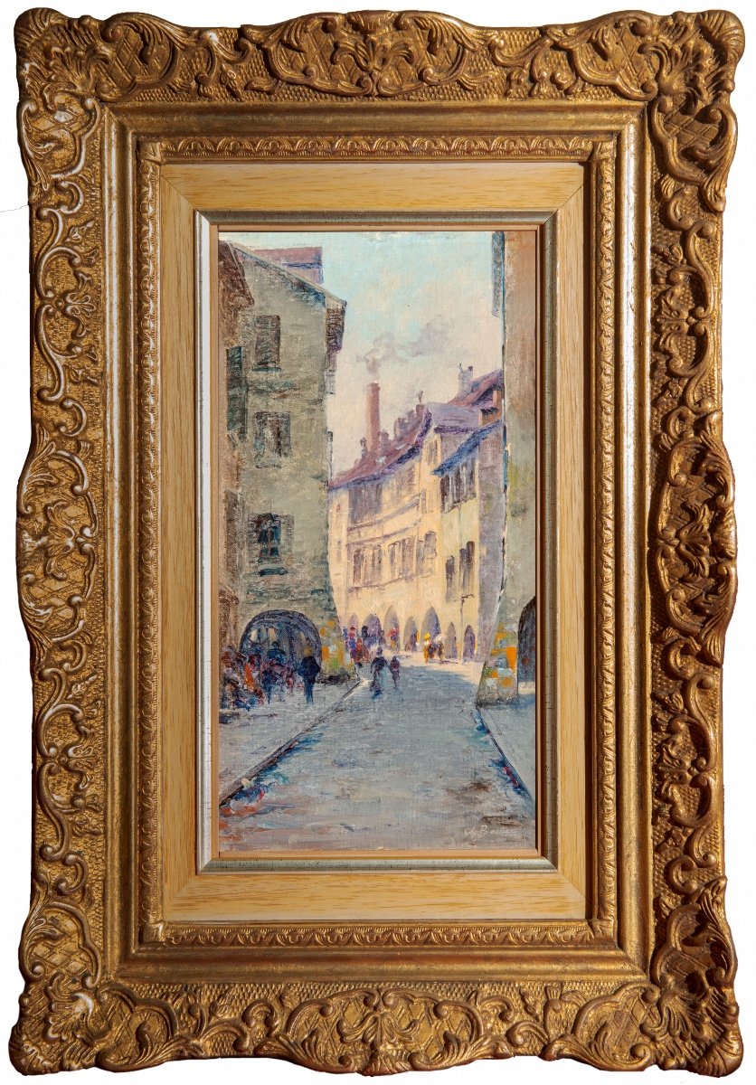 Charles Bertier (1860-1924). Annecy. Rue Sainte-claire And The Arcades.-photo-2